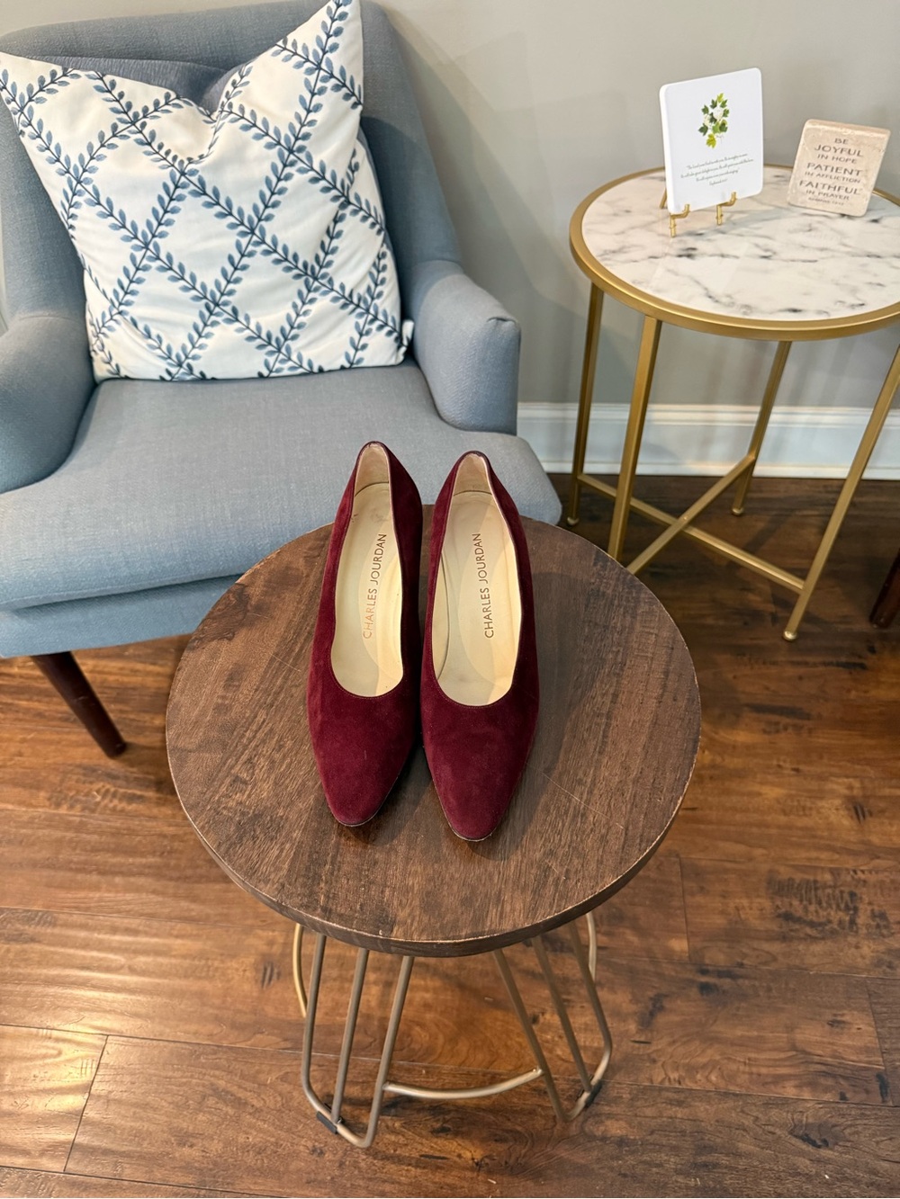 Charles Jourdan Burgundy Suede Pointed-Toe Pumps